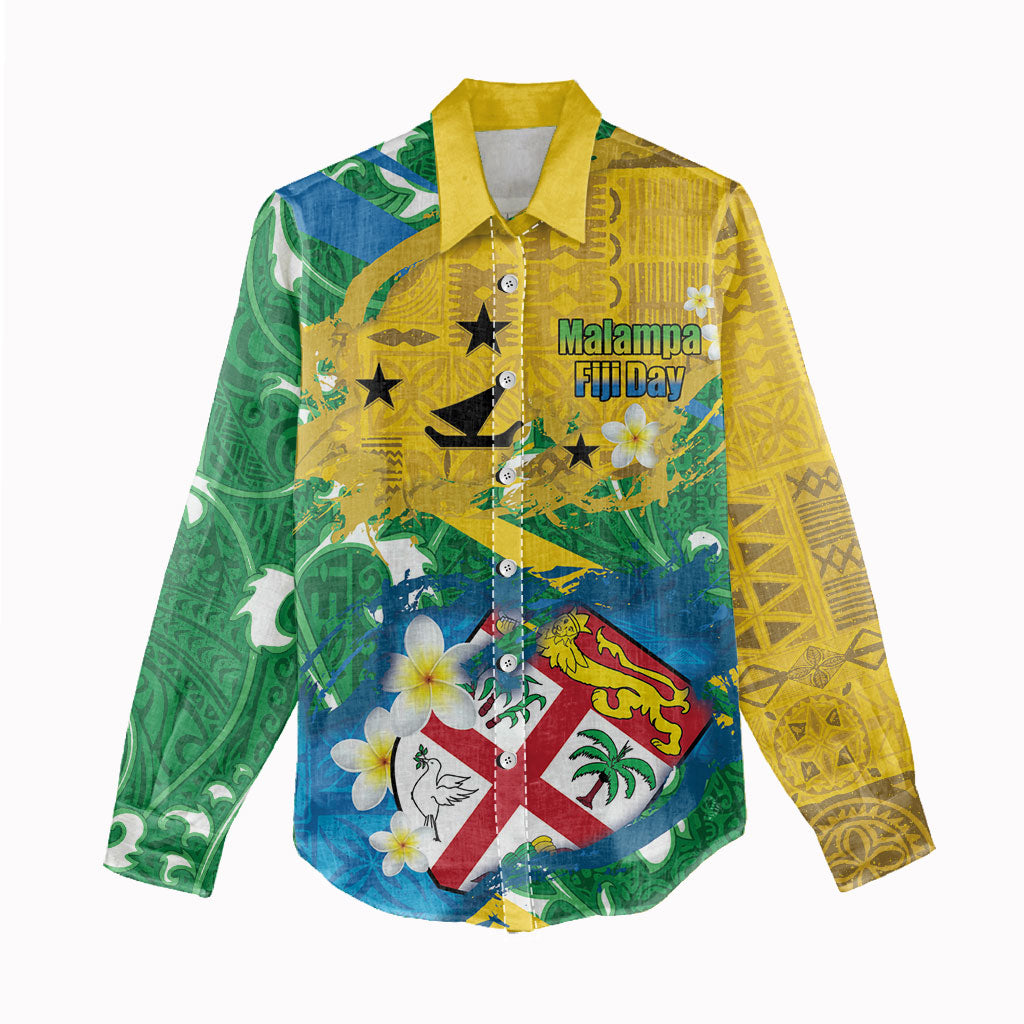Malampa Fiji Day Women Casual Shirt 10 October Together We Grow Grunge Tapa Motifs