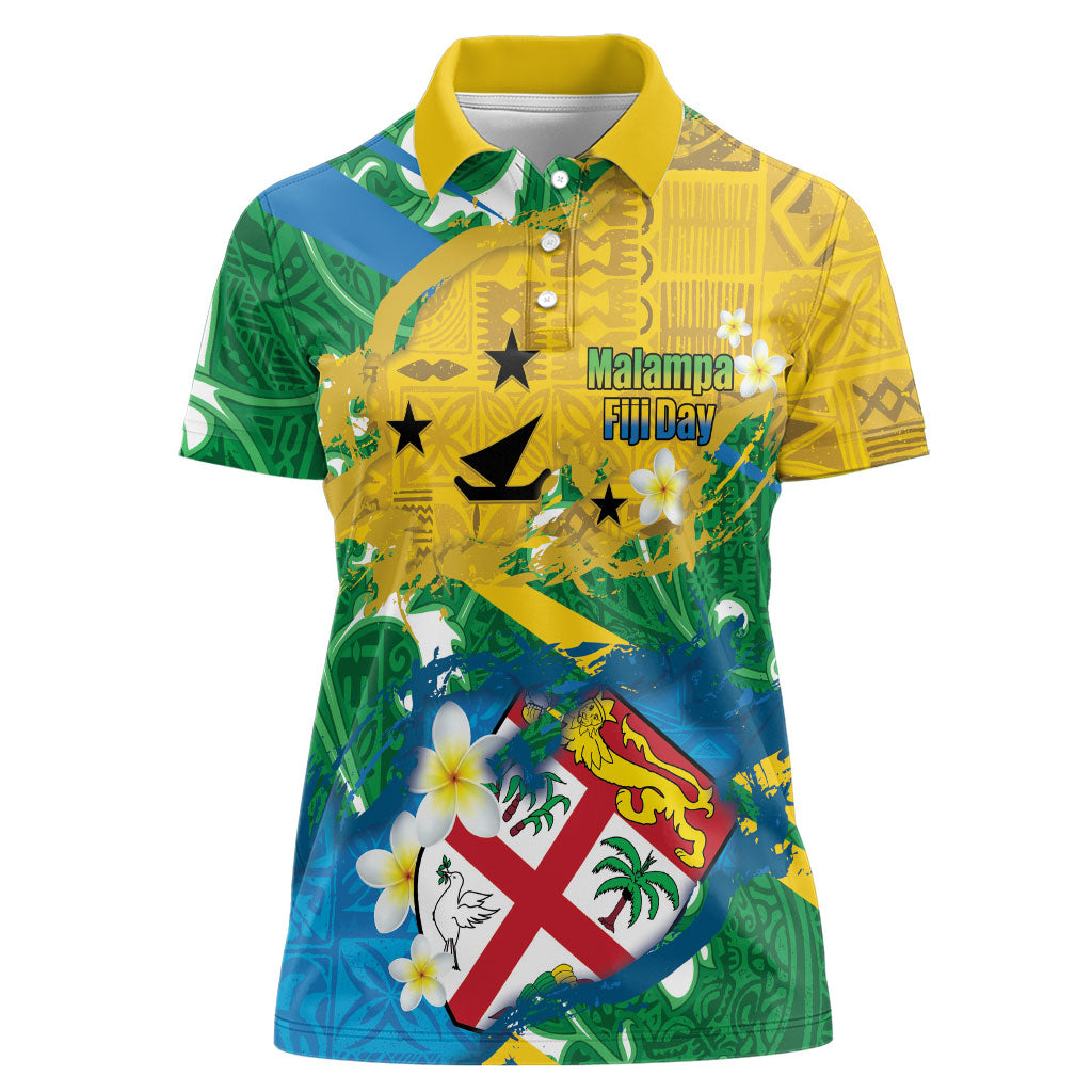 Malampa Fiji Day Women Polo Shirt 10 October Together We Grow Grunge Tapa Motifs