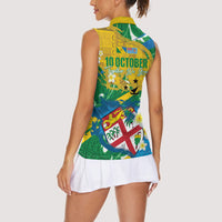 Malampa Fiji Day Women Sleeveless Polo Shirt 10 October Together We Grow Grunge Tapa Motifs