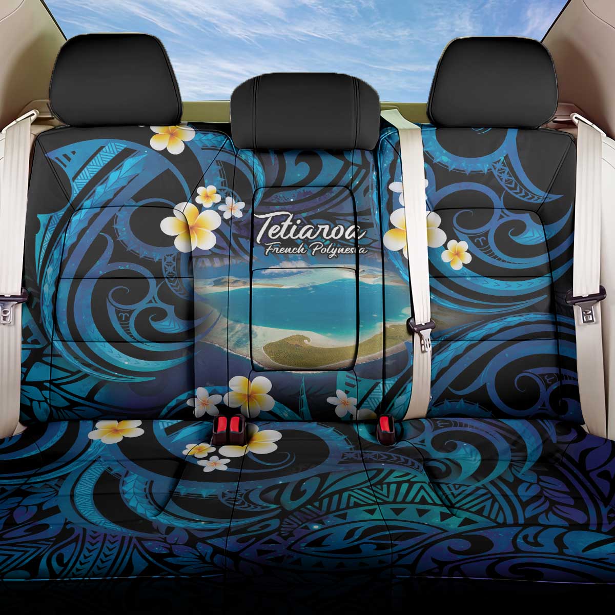 French Polynesia Tetiaroa Atoll Back Car Seat Cover Polynesian Curves Style