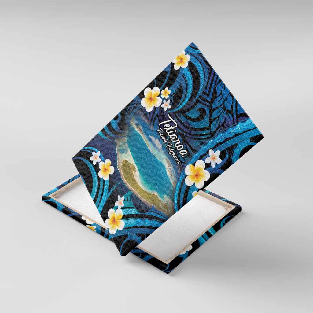 French Polynesia Tetiaroa Atoll Canvas Wall Art Polynesian Curves Style LT14 With Frame Blue - Polynesian Pride