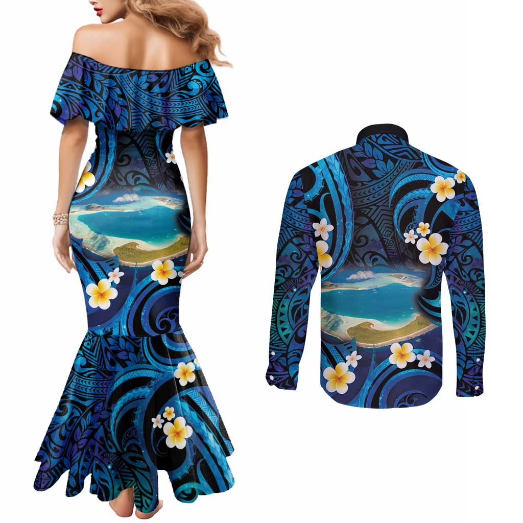 French Polynesia Tetiaroa Atoll Couples Matching Mermaid Dress and Long Sleeve Button Shirt Polynesian Curves Style LT14 - Polynesian Pride