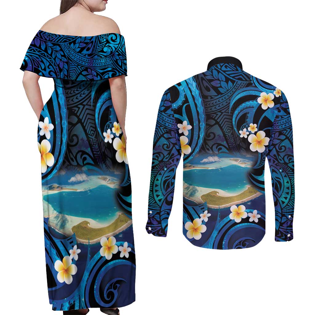 French Polynesia Tetiaroa Atoll Couples Matching Off Shoulder Maxi Dress and Long Sleeve Button Shirt Polynesian Curves Style LT14 - Polynesian Pride