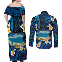 French Polynesia Tetiaroa Atoll Couples Matching Off Shoulder Maxi Dress and Long Sleeve Button Shirt Polynesian Curves Style LT14 - Polynesian Pride