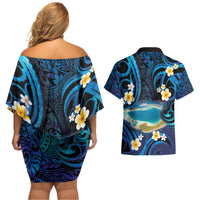French Polynesia Tetiaroa Atoll Couples Matching Off Shoulder Short Dress and Hawaiian Shirt Polynesian Curves Style LT14 - Polynesian Pride