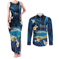French Polynesia Tetiaroa Atoll Couples Matching Tank Maxi Dress and Long Sleeve Button Shirt Polynesian Curves Style LT14 Blue - Polynesian Pride
