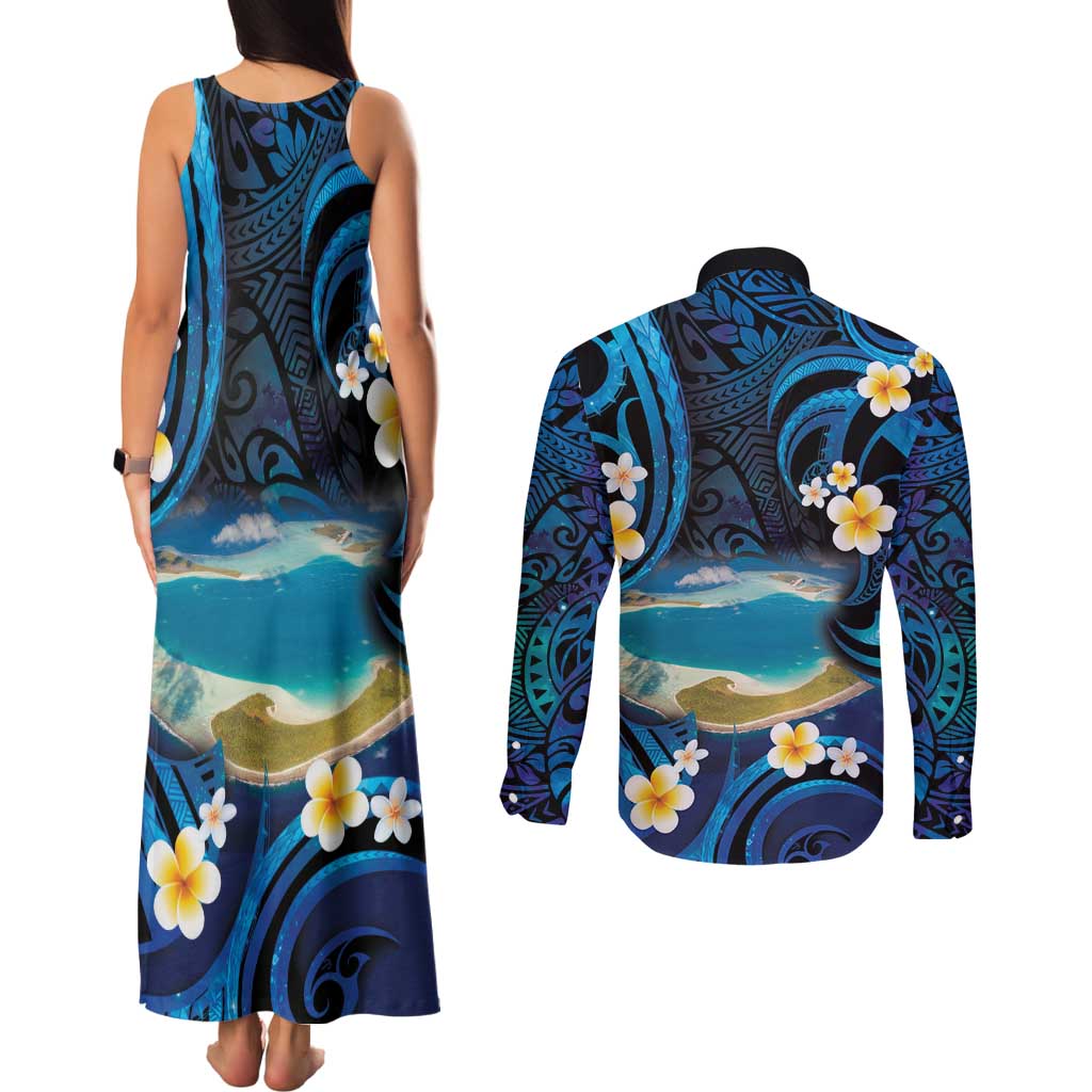 French Polynesia Tetiaroa Atoll Couples Matching Tank Maxi Dress and Long Sleeve Button Shirt Polynesian Curves Style LT14 - Polynesian Pride