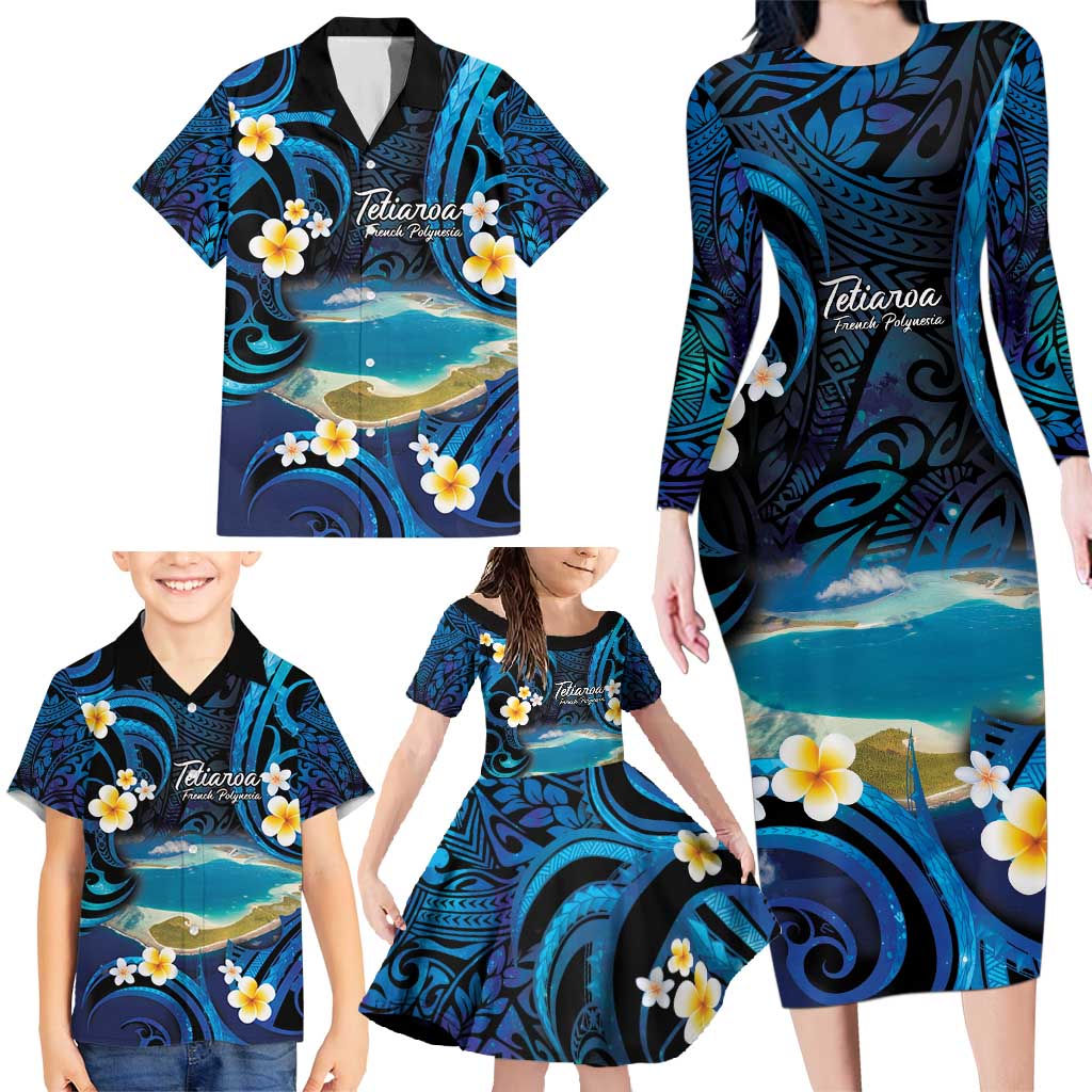 French Polynesia Tetiaroa Atoll Family Matching Long Sleeve Bodycon Dress and Hawaiian Shirt Polynesian Curves Style