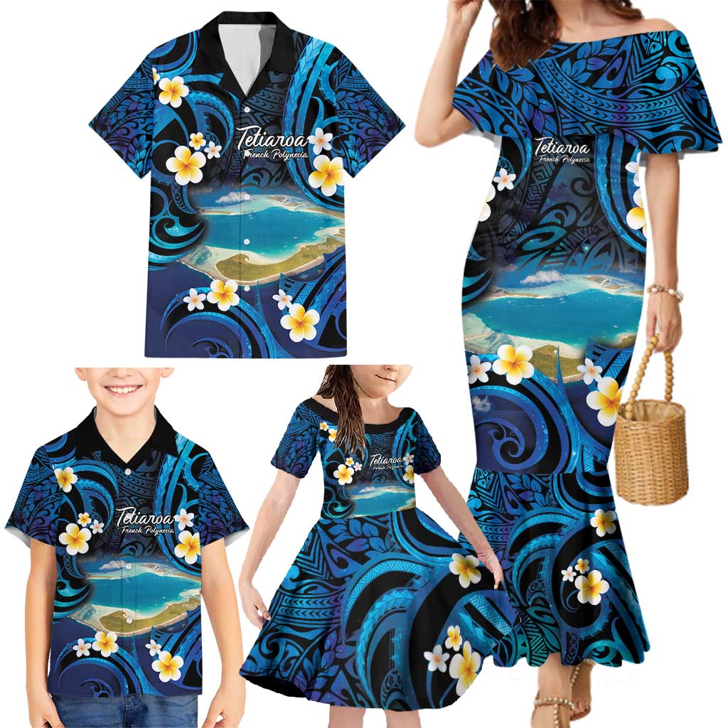 French Polynesia Tetiaroa Atoll Family Matching Mermaid Dress and Hawaiian Shirt Polynesian Curves Style