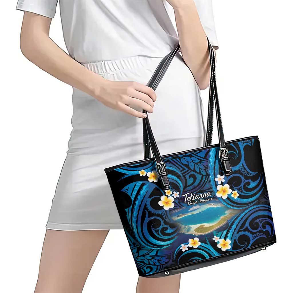 French Polynesia Tetiaroa Atoll Leather Tote Bag Polynesian Curves Style LT14 - Polynesian Pride