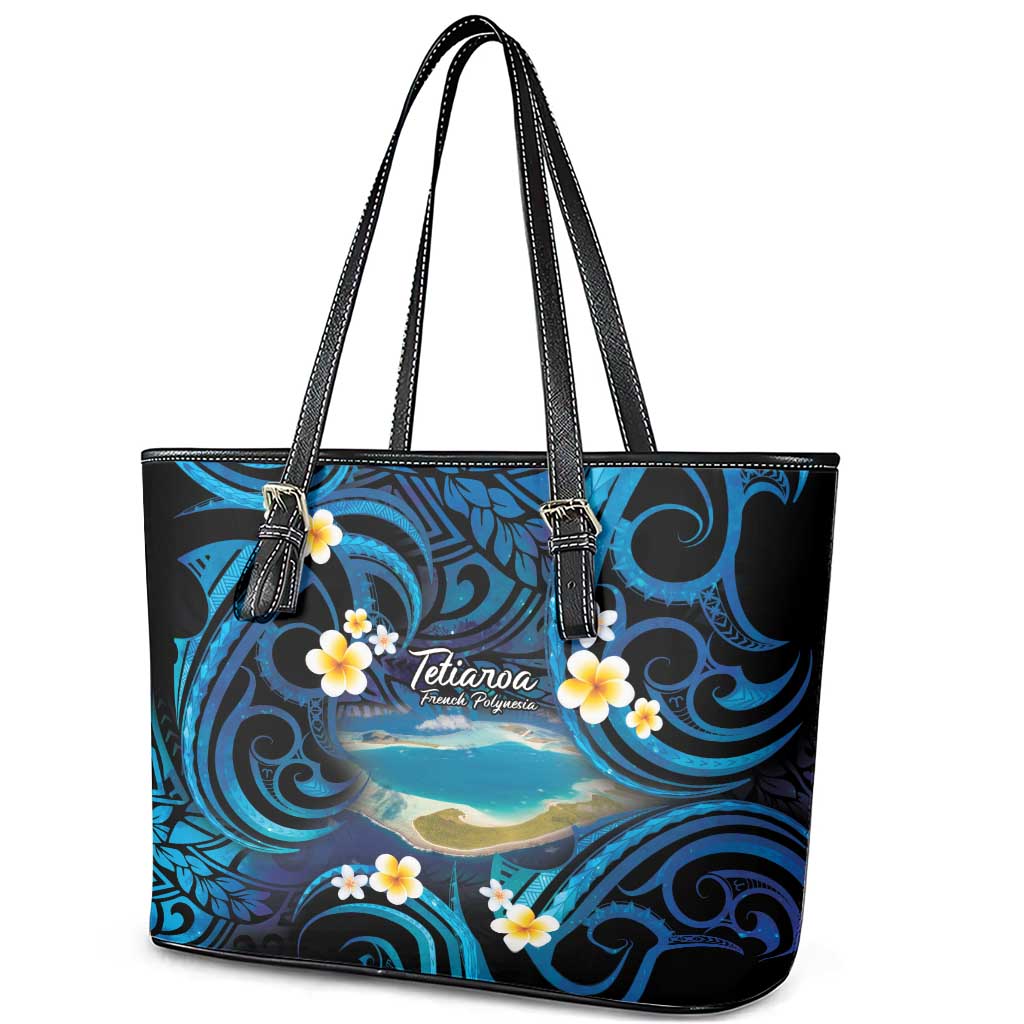 French Polynesia Tetiaroa Atoll Leather Tote Bag Polynesian Curves Style LT14 - Polynesian Pride