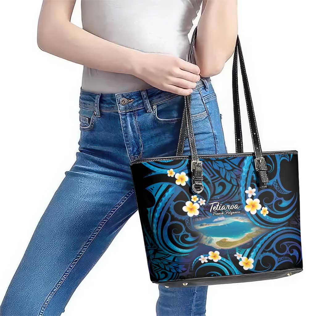 French Polynesia Tetiaroa Atoll Leather Tote Bag Polynesian Curves Style LT14 - Polynesian Pride