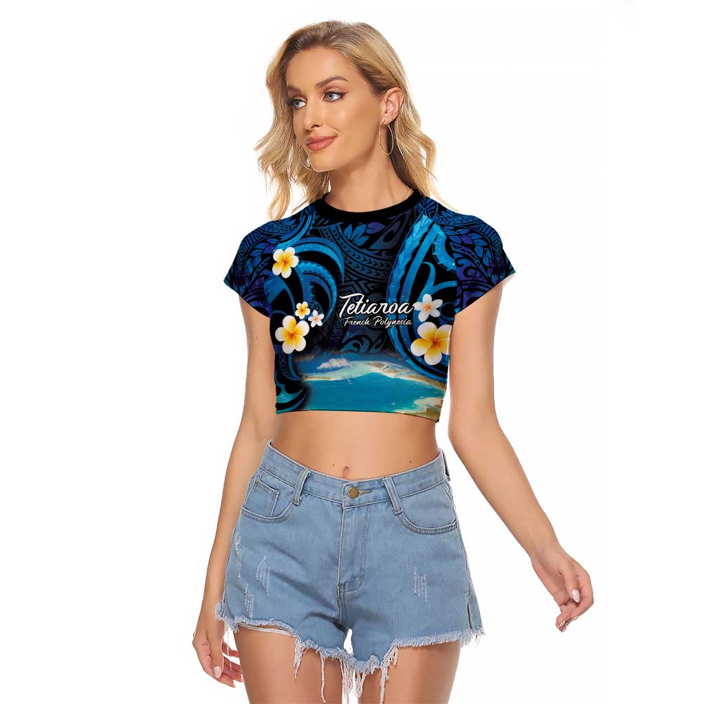 French Polynesia Tetiaroa Atoll Raglan Cropped T Shirt Polynesian Curves Style LT14 Female Blue - Polynesian Pride