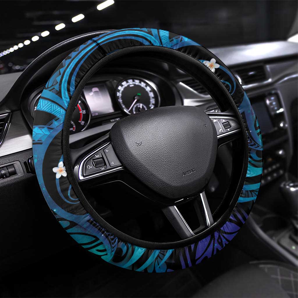French Polynesia Tetiaroa Atoll Steering Wheel Cover Polynesian Curves Style LT14 Universal Fit Blue - Polynesian Pride