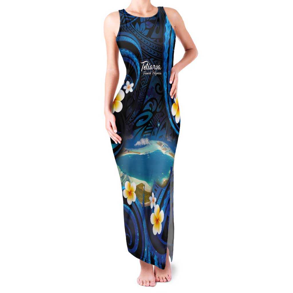French Polynesia Tetiaroa Atoll Tank Maxi Dress Polynesian Curves Style LT14 Women Blue - Polynesian Pride