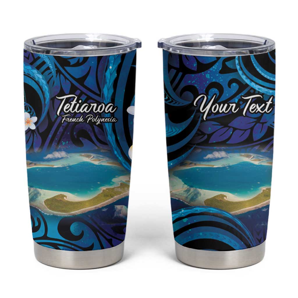 Personalised French Polynesia Tetiaroa Atoll Tumbler Cup Polynesian Curves Style LT14 Blue - Polynesian Pride