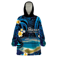 French Polynesia Tetiaroa Atoll Wearable Blanket Hoodie Polynesian Curves Style LT14 One Size Blue - Polynesian Pride