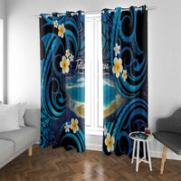 French Polynesia Tetiaroa Atoll Window Curtain Polynesian Curves Style LT14 With Grommets Blue - Polynesian Pride
