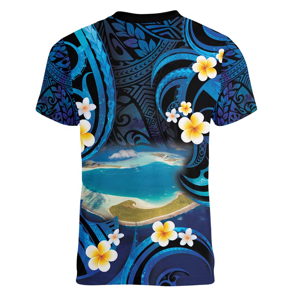 French Polynesia Tetiaroa Atoll Women V-Neck T-Shirt Polynesian Curves Style LT14 - Polynesian Pride