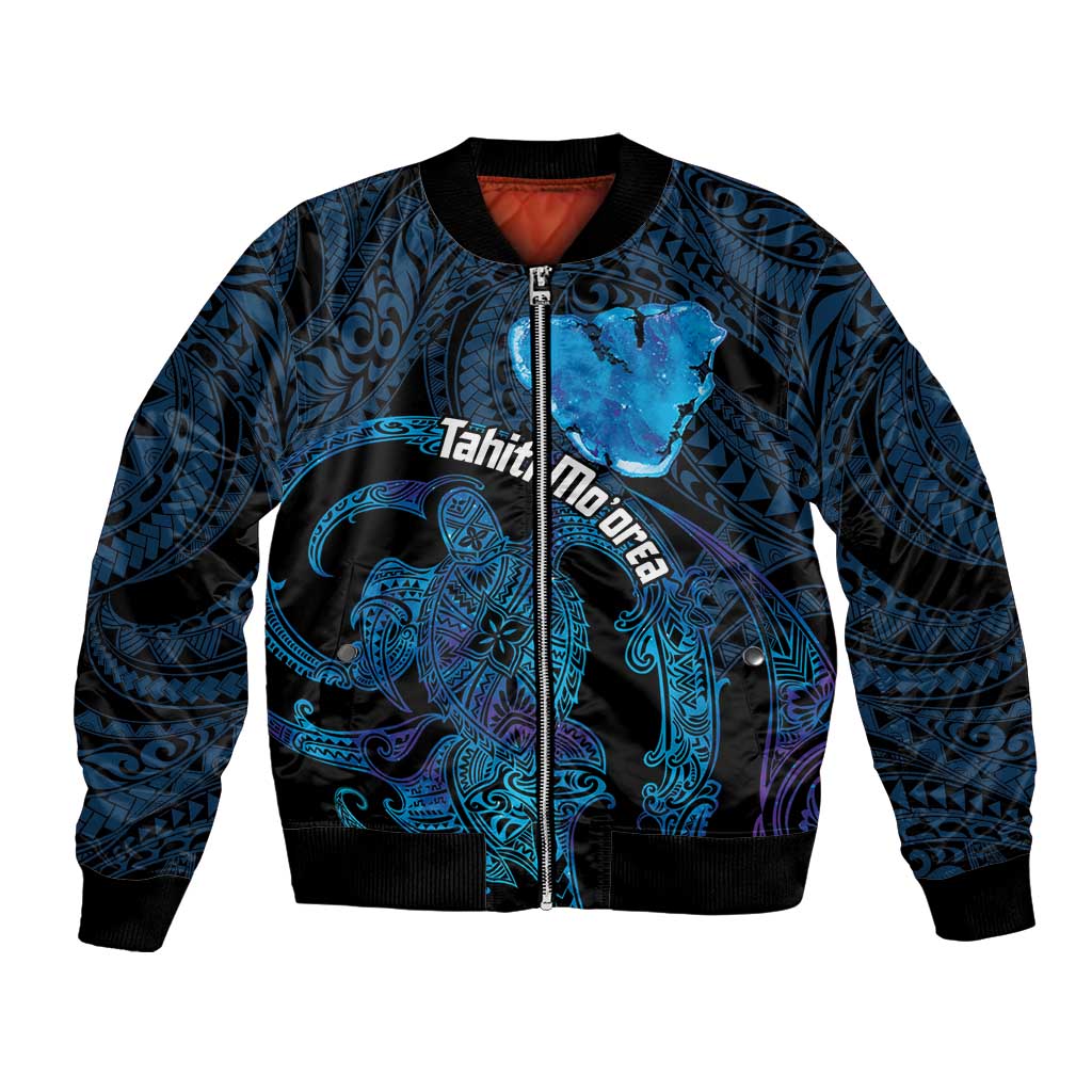 Personalised Tahiti Moorea Atoll Bomber Jacket Polynesian Sea Turtle