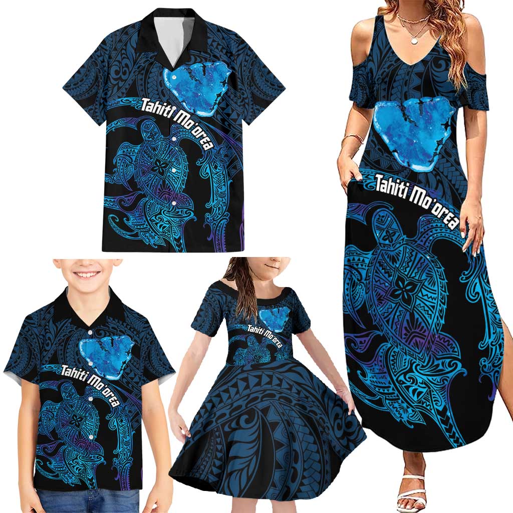 Personalised Tahiti Moorea Atoll Family Matching Summer Maxi Dress and Hawaiian Shirt Polynesian Sea Turtle