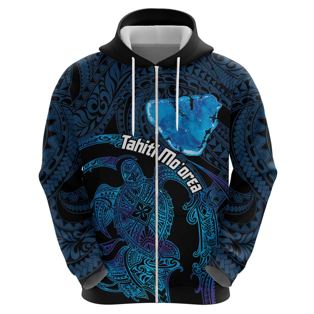 Personalised Tahiti Moorea Atoll Zip Hoodie Polynesian Sea Turtle