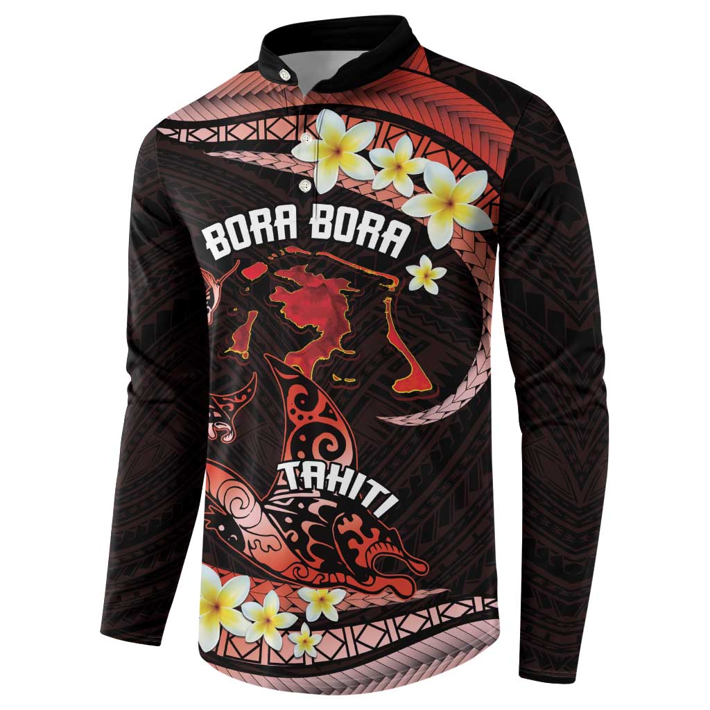 Personalised Tahiti Bora Bora Button Sweatshirt Manta Rays With Polynesian Plumeria