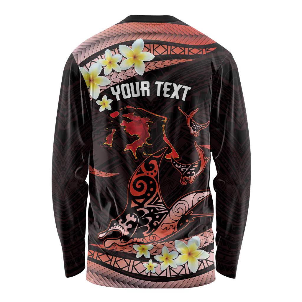 Personalised Tahiti Bora Bora Long Sleeve Shirt Manta Rays With Polynesian Plumeria