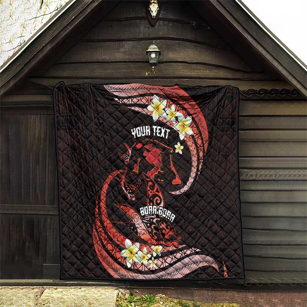 Personalised Tahiti Bora Bora Quilt Manta Rays With Polynesian Plumeria
