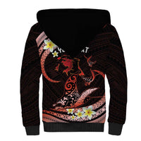 Personalised Tahiti Bora Bora Sherpa Hoodie Manta Rays With Polynesian Plumeria