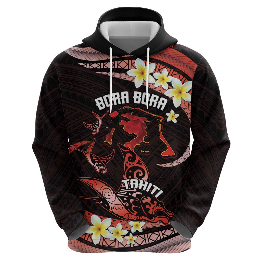 Personalised Tahiti Bora Bora Zip Hoodie Manta Rays With Polynesian Plumeria