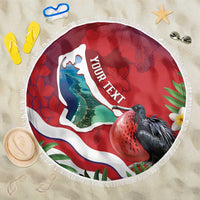 Personalised Kiribati Tarawa Atoll Beach Blanket Frigate Bird With Map Tropical Style LT14 One Size 150cm Red - Polynesian Pride