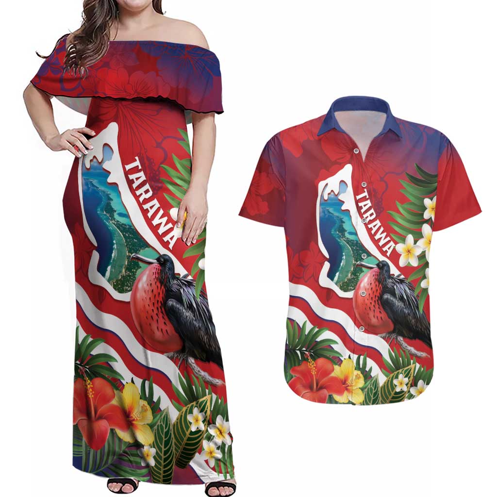 Personalised Kiribati Tarawa Atoll Couples Matching Off Shoulder Maxi Dress and Hawaiian Shirt Frigate Bird With Map Tropical Style