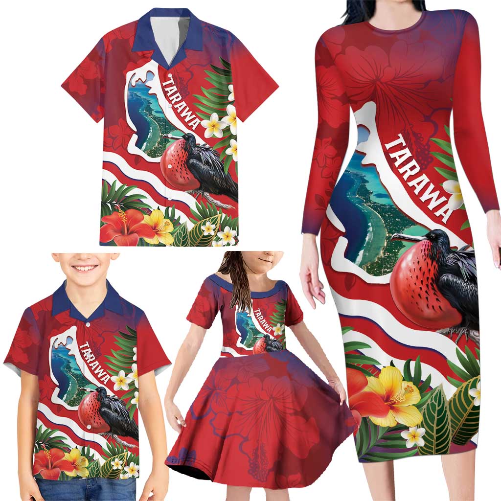 Personalised Kiribati Tarawa Atoll Family Matching Long Sleeve Bodycon Dress and Hawaiian Shirt Frigate Bird With Map Tropical Style