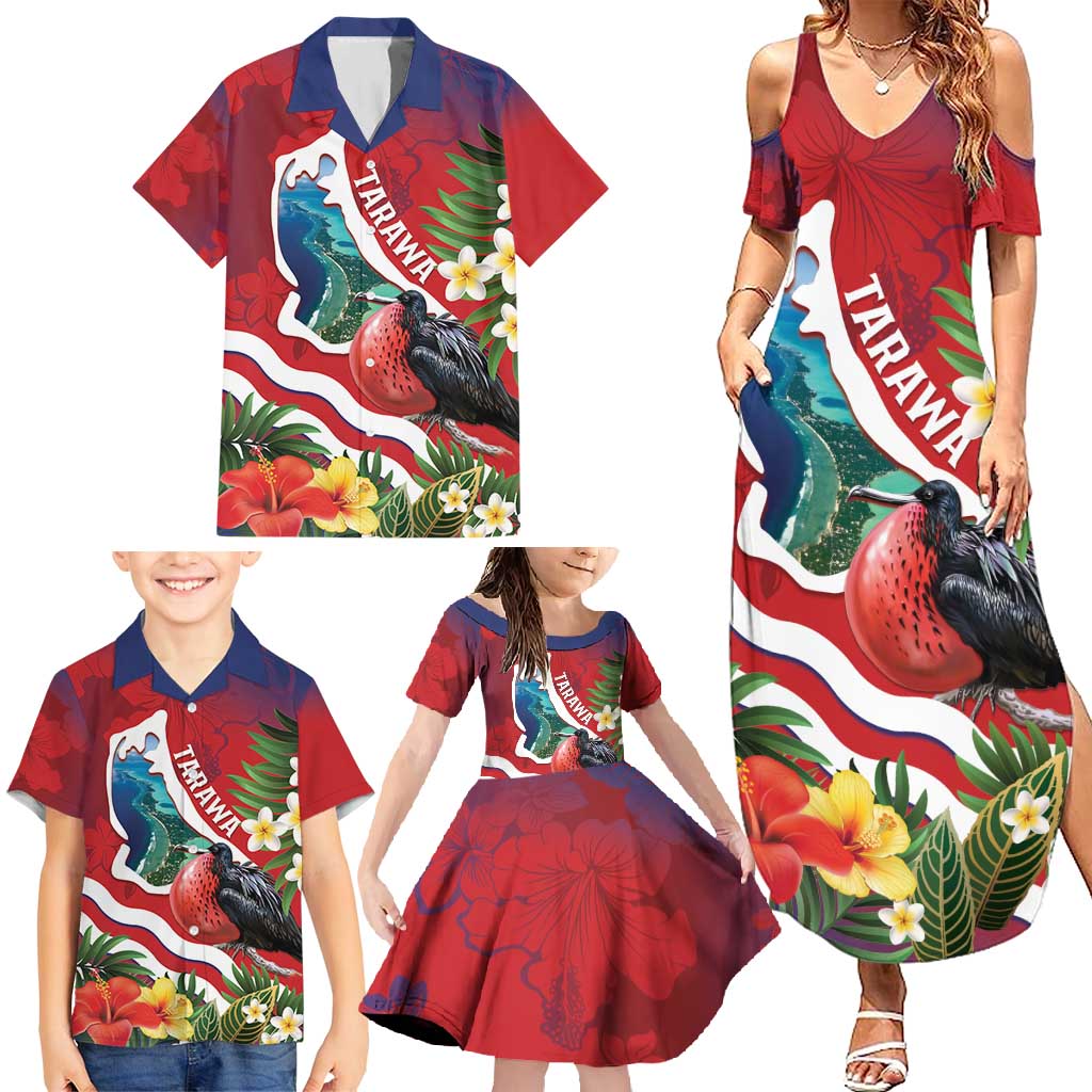 Personalised Kiribati Tarawa Atoll Family Matching Summer Maxi Dress and Hawaiian Shirt Frigate Bird With Map Tropical Style