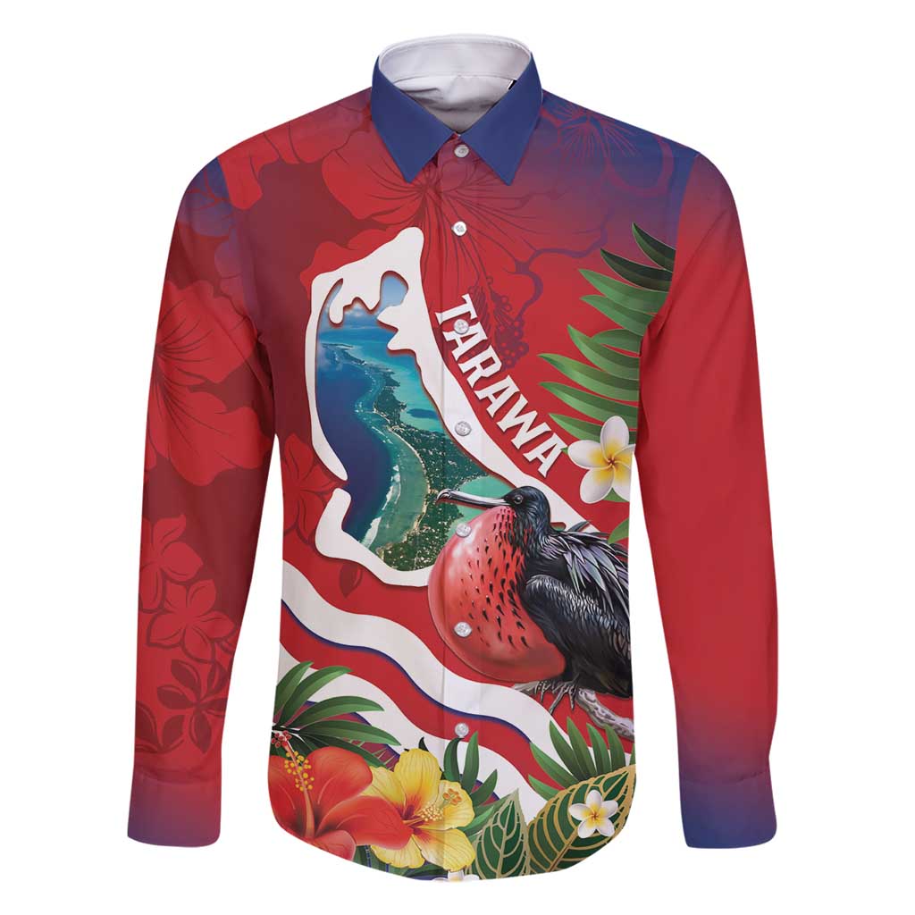 Personalised Kiribati Tarawa Atoll Family Matching Tank Maxi Dress and Hawaiian Shirt Frigate Bird With Map Tropical Style LT14 Dad's Shirt - Long Sleeve Red - Polynesian Pride