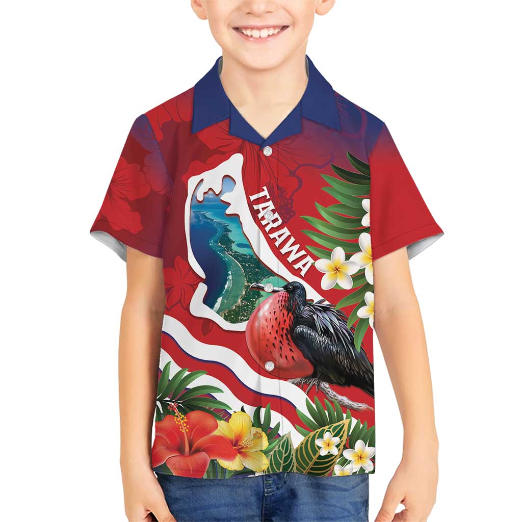 Personalised Kiribati Tarawa Atoll Family Matching Tank Maxi Dress and Hawaiian Shirt Frigate Bird With Map Tropical Style LT14 Son's Shirt Red - Polynesian Pride