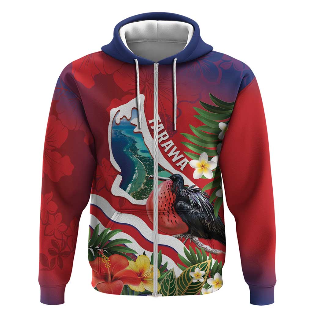 Personalised Kiribati Tarawa Atoll Hoodie Frigate Bird With Map Tropical Style LT14 Zip Hoodie Red - Polynesian Pride