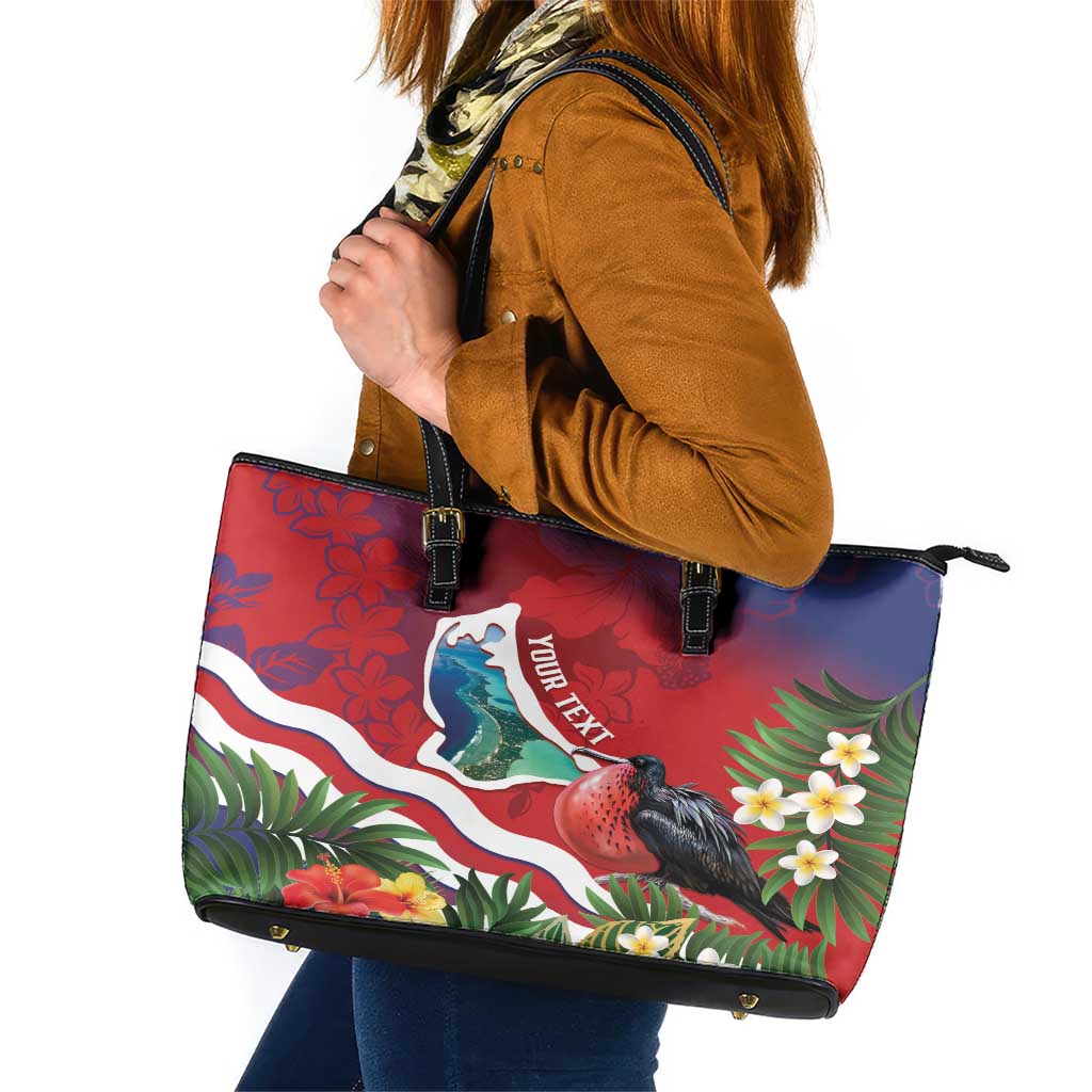 Personalised Kiribati Tarawa Atoll Leather Tote Bag Frigate Bird With Map Tropical Style LT14 Red - Polynesian Pride