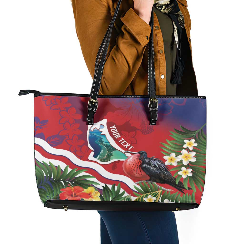 Personalised Kiribati Tarawa Atoll Leather Tote Bag Frigate Bird With Map Tropical Style LT14 - Polynesian Pride