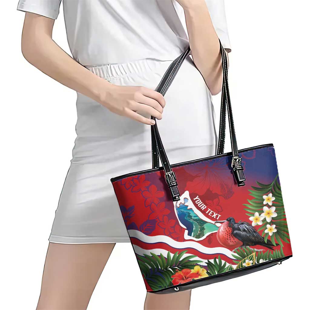 Personalised Kiribati Tarawa Atoll Leather Tote Bag Frigate Bird With Map Tropical Style LT14 - Polynesian Pride