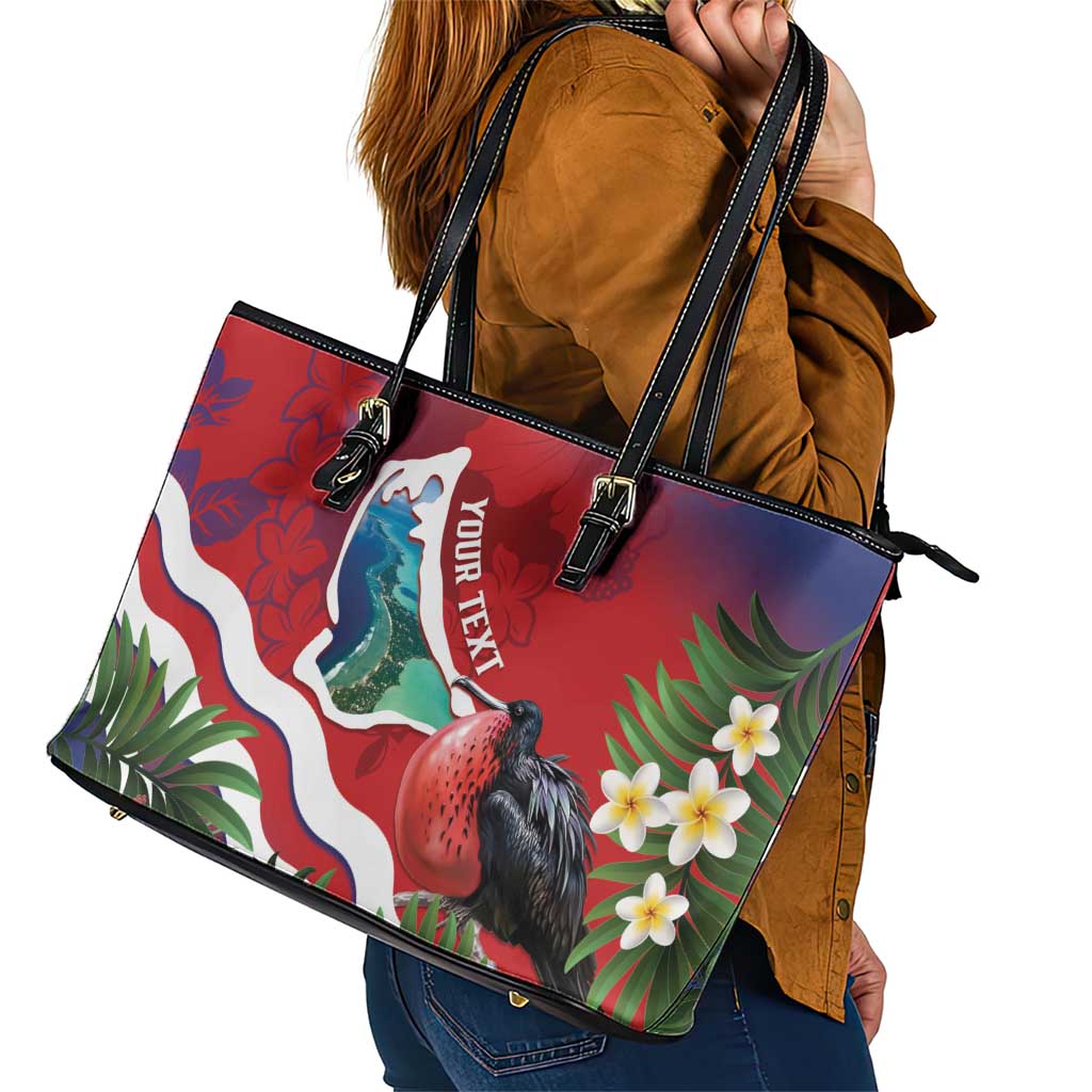 Personalised Kiribati Tarawa Atoll Leather Tote Bag Frigate Bird With Map Tropical Style LT14 - Polynesian Pride