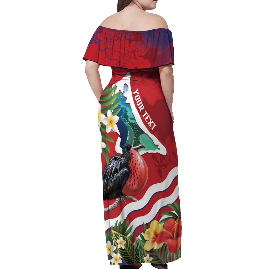 Personalised Kiribati Tarawa Atoll Off Shoulder Maxi Dress Frigate Bird With Map Tropical Style LT14 - Polynesian Pride