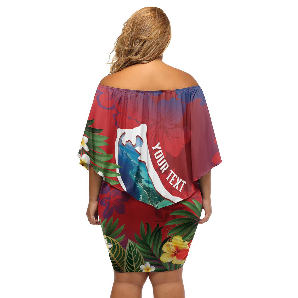 Personalised Kiribati Tarawa Atoll Off Shoulder Short Dress Frigate Bird With Map Tropical Style LT14 - Polynesian Pride