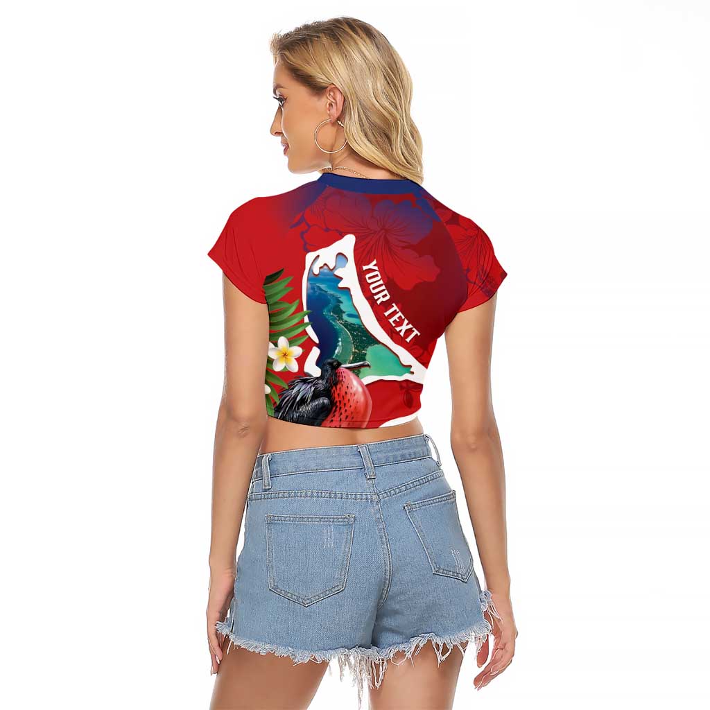 Personalised Kiribati Tarawa Atoll Raglan Cropped T Shirt Frigate Bird With Map Tropical Style LT14 - Polynesian Pride