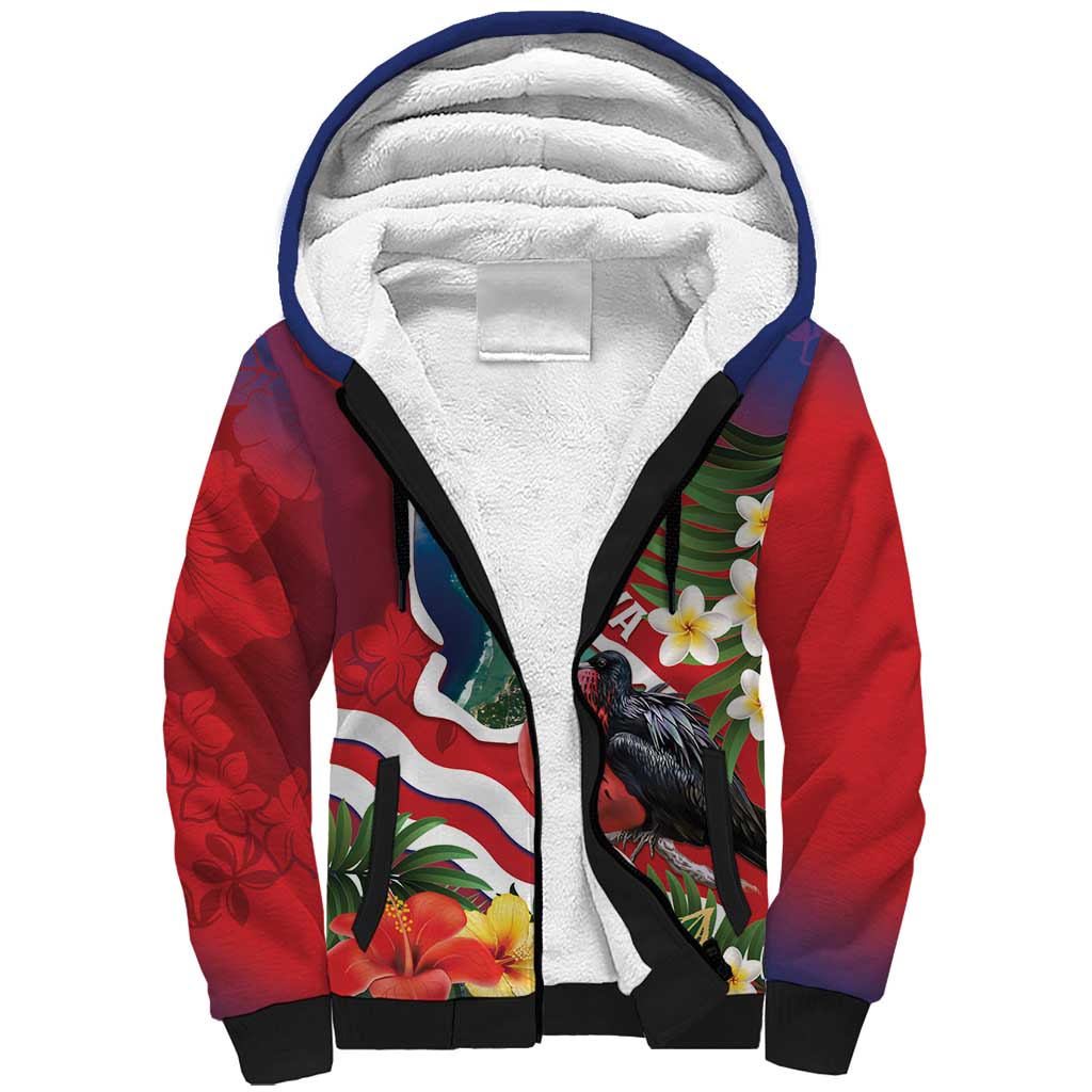 Personalised Kiribati Tarawa Atoll Sherpa Hoodie Frigate Bird With Map Tropical Style LT14 Unisex Red - Polynesian Pride