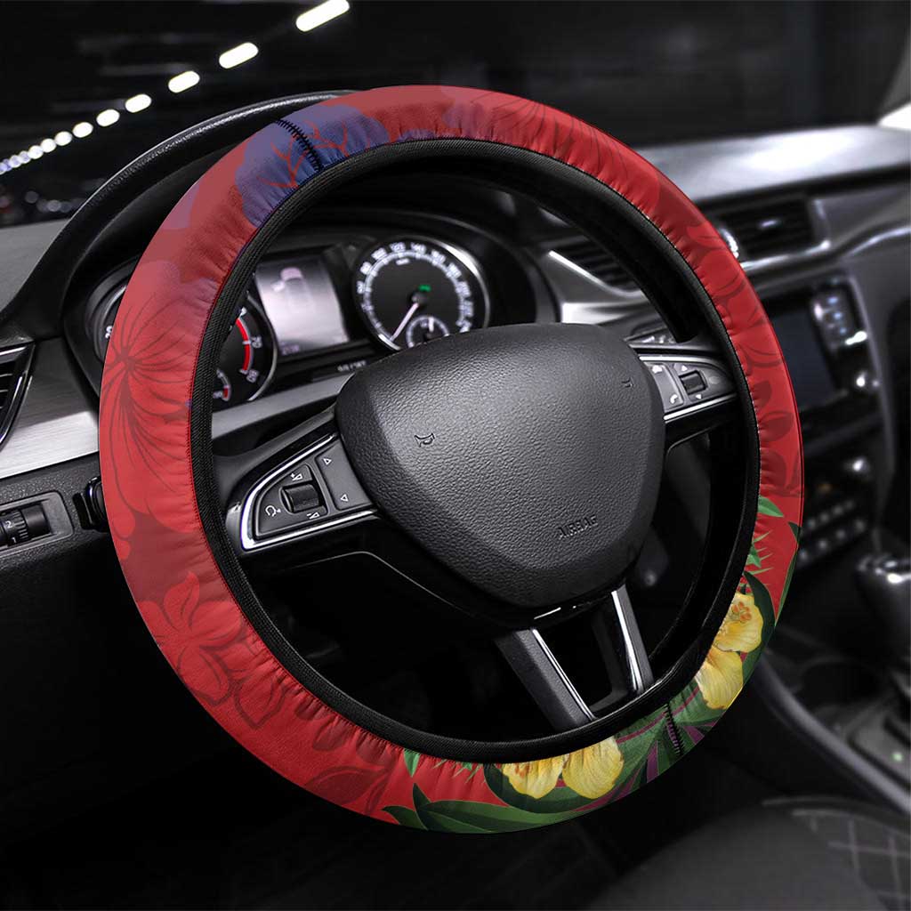 Kiribati Tarawa Atoll Steering Wheel Cover Frigate Bird With Map Tropical Style LT14 Universal Fit Red - Polynesian Pride