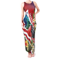 Personalised Kiribati Tarawa Atoll Tank Maxi Dress Frigate Bird With Map Tropical Style LT14 Women Red - Polynesian Pride