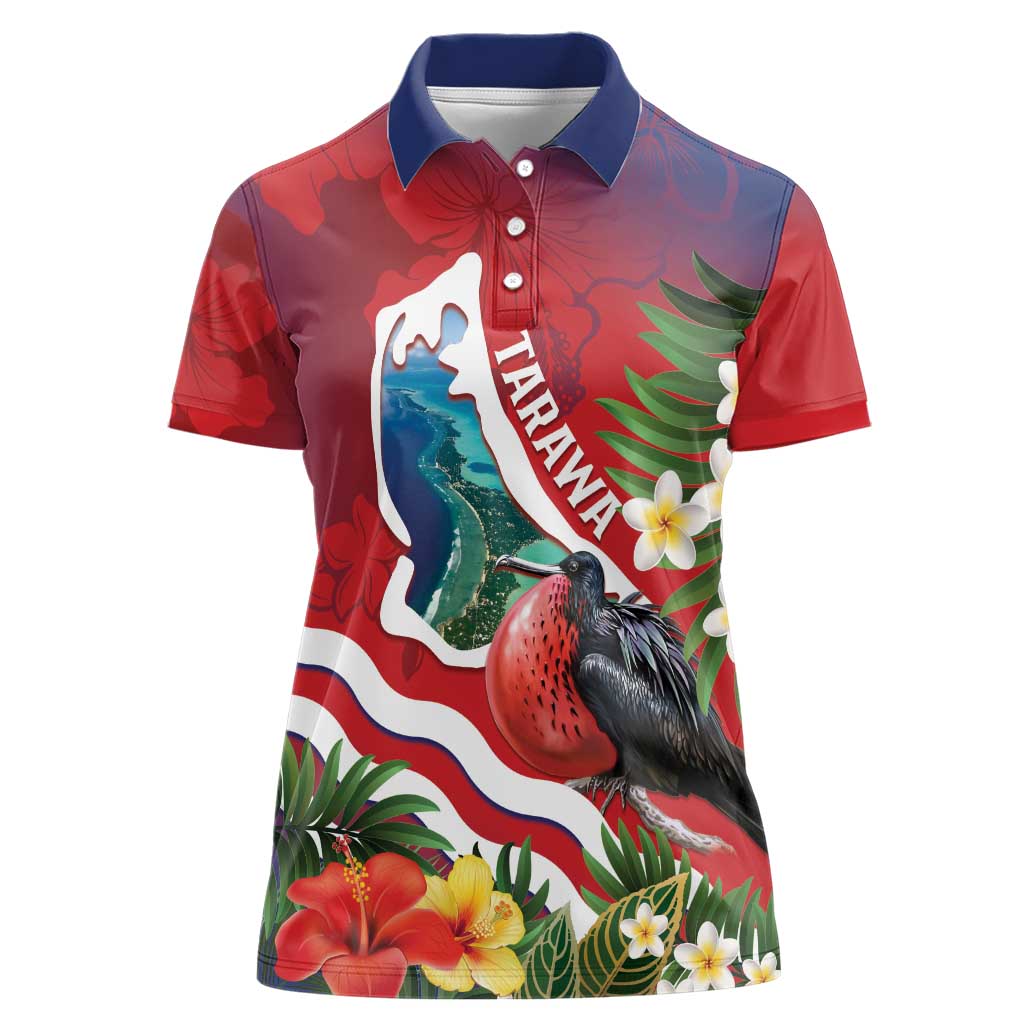 Personalised Kiribati Tarawa Atoll Women Polo Shirt Frigate Bird With Map Tropical Style