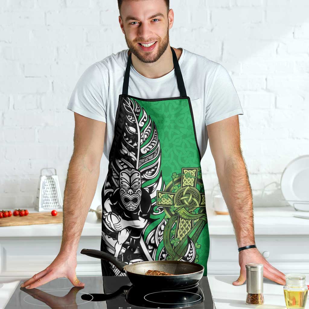 New Zealand and Ireland Rugby Custom Apron Maori Tiki Fern Irish Celtic Cross - Polynesian Pride